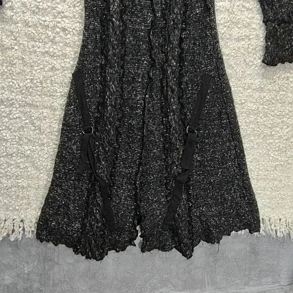 Vintage Hendi Ruffle Sweater Cardigan Faux Fur Trench Wool Belt - Picture 5 of 16